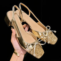 Sandale Dorée à Talon Bas Style Ballerine