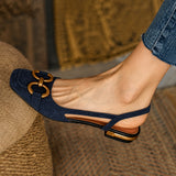 Sandale Bleu Marine Élégante à Talon Bas et Carré