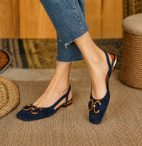 Sandale Bleu Marine Élégante à Talon Bas et Carré