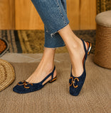 Sandale Bleu Marine Élégante à Talon Bas et Carré