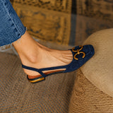 Sandale Bleu Marine Élégante à Talon Bas et Carré