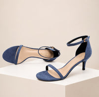 Sandale Bleu Marine Élégante à Talon avec Fermeture à Boucle