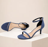 Sandale Bleu Marine Élégante à Talon avec Fermeture à Boucle