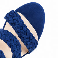 Sandale Bleu Marine à Talon Haut avec Lanières Tressées