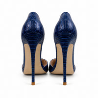 Sandale Bleu Marine à Talon avec Motifs Effet Crocodile
