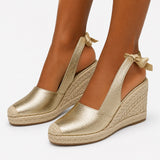 Sandale Compensée Femme en Simili Cuir avec un Nœud