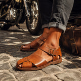 Sandale Cuir Marron Clair Homme Luxe