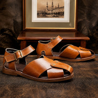 Sandale Cuir Marron Clair Homme Luxe