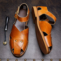 Sandale Cuir Marron Clair Homme Luxe