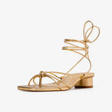 Sandale Dorée à Talon Bas Style Gladiateur
