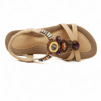 Sandale Femme Beige de Style Bohème avec Lanières