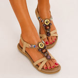 Sandale Femme Beige de Style Bohème avec Lanières