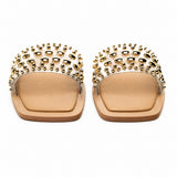 Sandale Femme Cloutée Beige et Plate