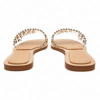 Sandale Femme Cloutée Beige et Plate