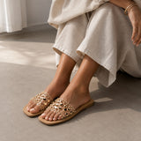 Sandale Femme Cloutée Beige et Plate