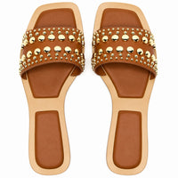 Sandale Femme Cloutée Marron et Plate