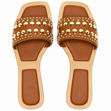 Sandale Femme Cloutée Marron et Plate
