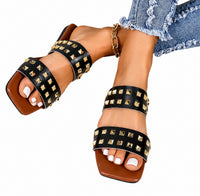 Sandale Femme Cloutée avec Deux Lanières