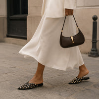 Sandale Femme Cloutée et Pointue avec Rivets Dorés