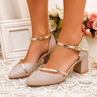 Sandale Femme Mariage Dorée et Pailletée avec Lanières
