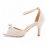 Sandale Femme Mariage à Talon avec des Perles
