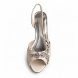 Sandale Femme Mariage avec Strass en Forme de Fleurs