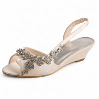 Sandale Femme Mariage avec Strass en Forme de Fleurs