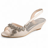 Sandale Femme Mariage avec Strass en Forme de Fleurs
