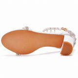Sandale Femme Mariage avec Strass et Perles Suspendues