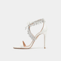 Sandale Femme Mariage avec Talons Hauts Fins et Faux Diamants