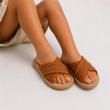 Sandale Fille Style Tong avec Lanières Tressées et Croisées