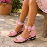Sandale Fille à Talon Bas Rose Style Princesse