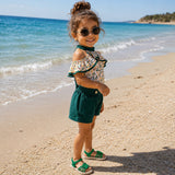 Sandale Fille avec Fleur Verte Mignonne