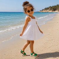 Sandale Fille avec Fleur Verte Mignonne