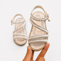Sandale Fille avec Lanières Blanches et Perles Brillantes