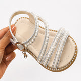 Sandale Fille avec Lanières Blanches et Perles Brillantes