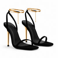 Sandale Gladiator Noire à Talon Haut Doré