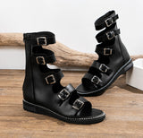 Sandale Gladiator Noire avec Multiples Fermetures à Boucle