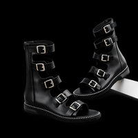 Sandale Gladiator Noire avec Multiples Fermetures à Boucle