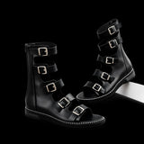 Sandale Gladiator Noire avec Multiples Fermetures à Boucle