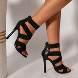 Sandale Gladiator à Talon Haut avec Lanières Noires