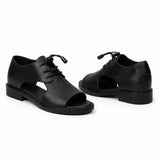 Sandale Homme Noire en Cuir à Lacets