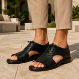 Sandale Homme Noire en Cuir à Lacets