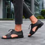 Sandale Homme Noire en Cuir à Lacets