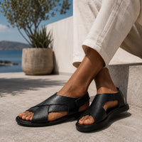 Sandale Homme Noire en Cuir avec Lanières