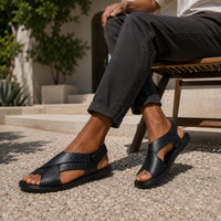 Sandale Homme Noire en Cuir avec Lanières