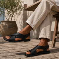 Sandale Homme Noire en Cuir avec Lanières