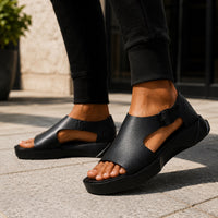 Sandale Homme Noire en Cuir avec Semelle Épaisse