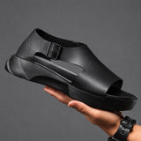 Sandale Homme Noire en Cuir avec Semelle Épaisse