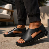 Sandale Homme Noire en Cuir avec Semelle Épaisse